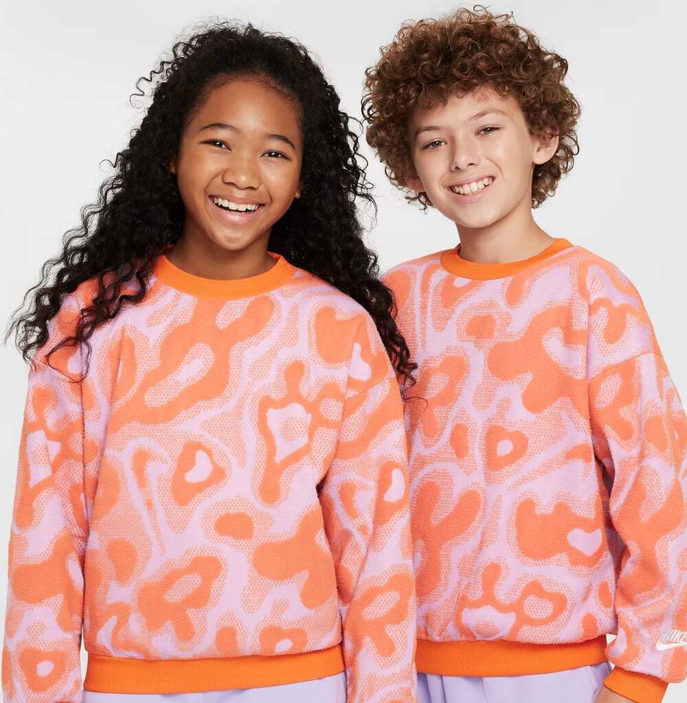Nike Big Kids Sportswear Oversized Fleece Crew-Neck Sweatshirt in Pink and Orang